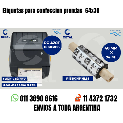 Etiquetas para confeccion prendas 64x30
