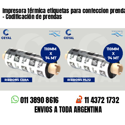 Impresora térmica etiquetas para confeccion prendas - Codificación de prendas