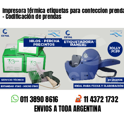 Impresora térmica etiquetas para confeccion prendas - Codificación de prendas