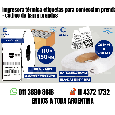 Impresora térmica etiquetas para confeccion prendas - código de barra prendas