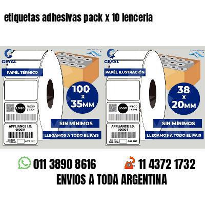 etiquetas adhesivas pack x 10 lenceria