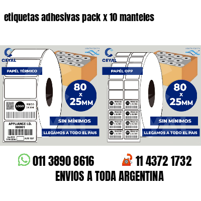 etiquetas adhesivas pack x 10 manteles