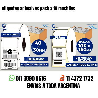 etiquetas adhesivas pack x 10 mochilas