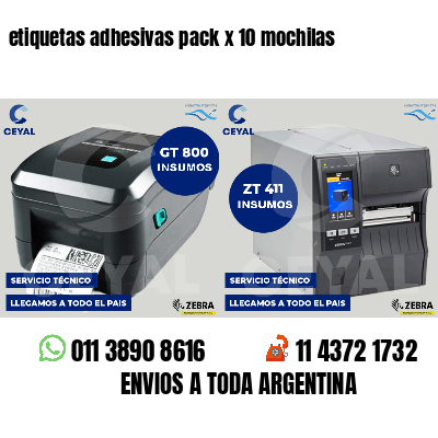 etiquetas adhesivas pack x 10 mochilas