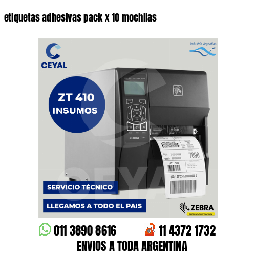 etiquetas adhesivas pack x 10 mochilas