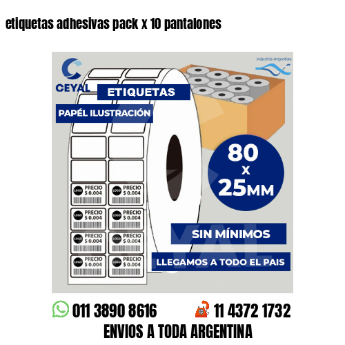 etiquetas adhesivas pack x 10 pantalones