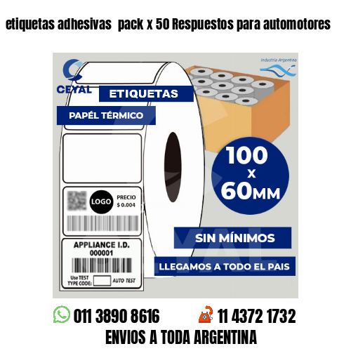 etiquetas adhesivas  pack x 50 Respuestos para automotores