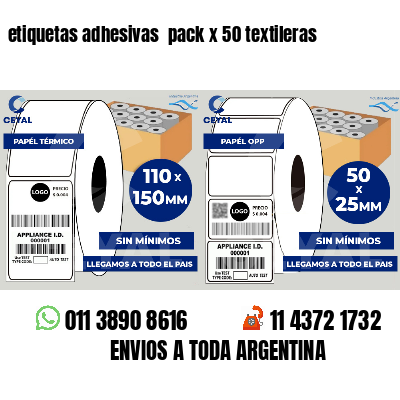 etiquetas adhesivas  pack x 50 textileras