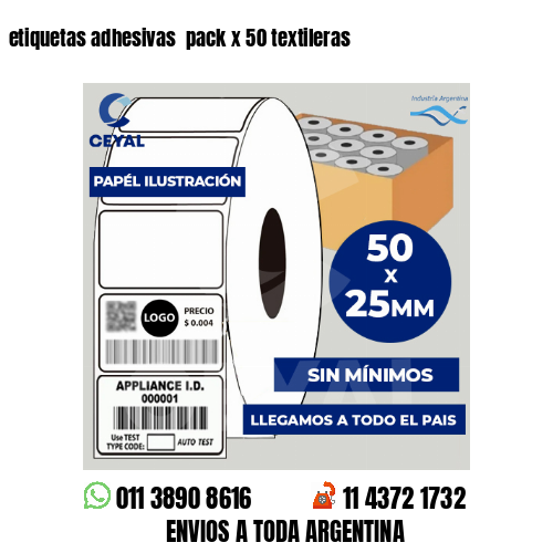 etiquetas adhesivas  pack x 50 textileras