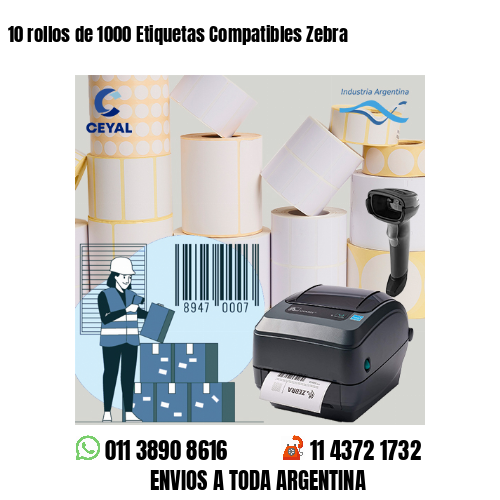 10 rollos de 1000 Etiquetas Compatibles Zebra
