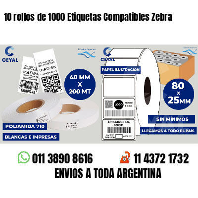 10 rollos de 1000 Etiquetas Compatibles Zebra