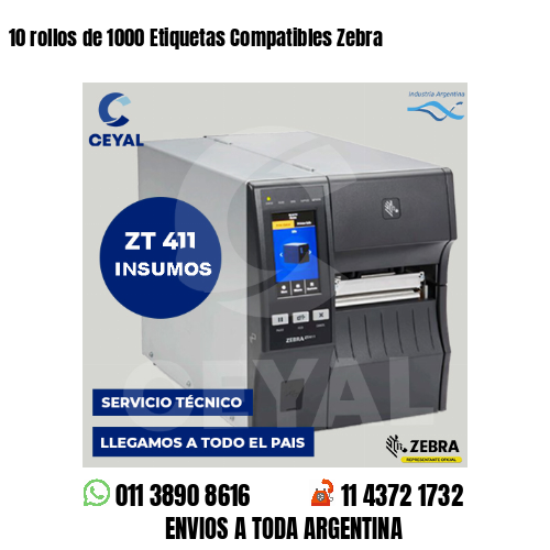 10 rollos de 1000 Etiquetas Compatibles Zebra
