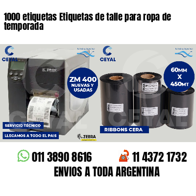 1000 etiquetas Etiquetas de talle para ropa de temporada