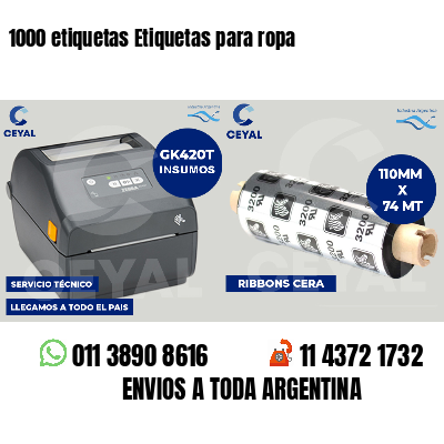1000 etiquetas Etiquetas para ropa
