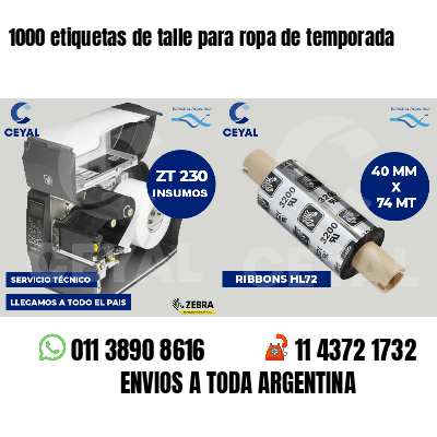 1000 etiquetas de talle para ropa de temporada