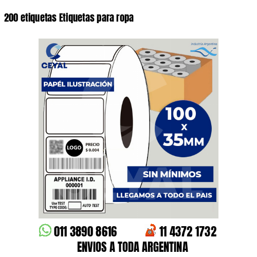 200 etiquetas Etiquetas para ropa