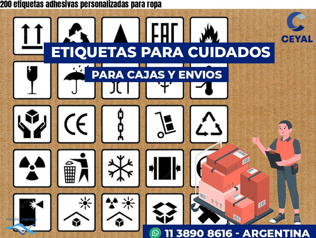 200 etiquetas adhesivas personalizadas para ropa