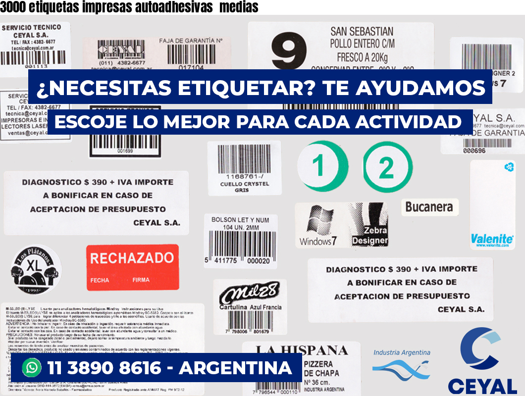3000 etiquetas impresas autoadhesivas  medias