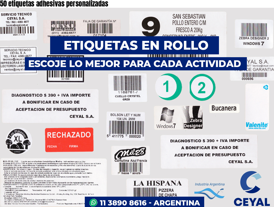 50 etiquetas adhesivas personalizadas