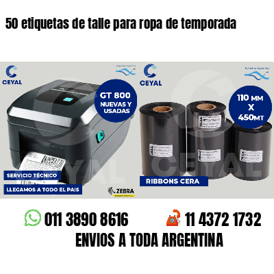 50 etiquetas de talle para ropa de temporada