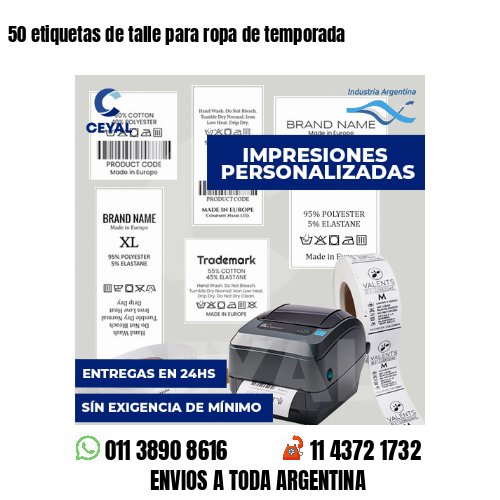 50 etiquetas de talle para ropa de temporada
