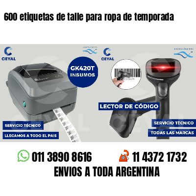 600 etiquetas de talle para ropa de temporada