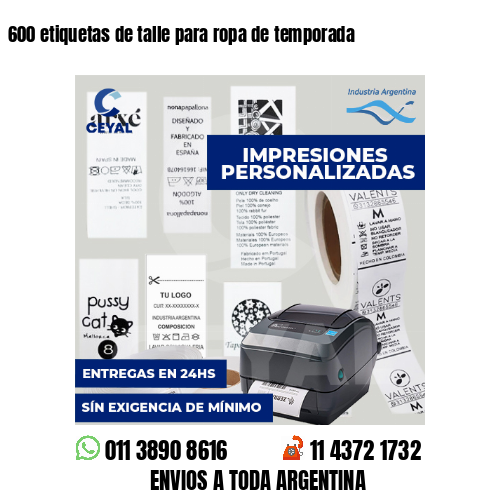 600 etiquetas de talle para ropa de temporada