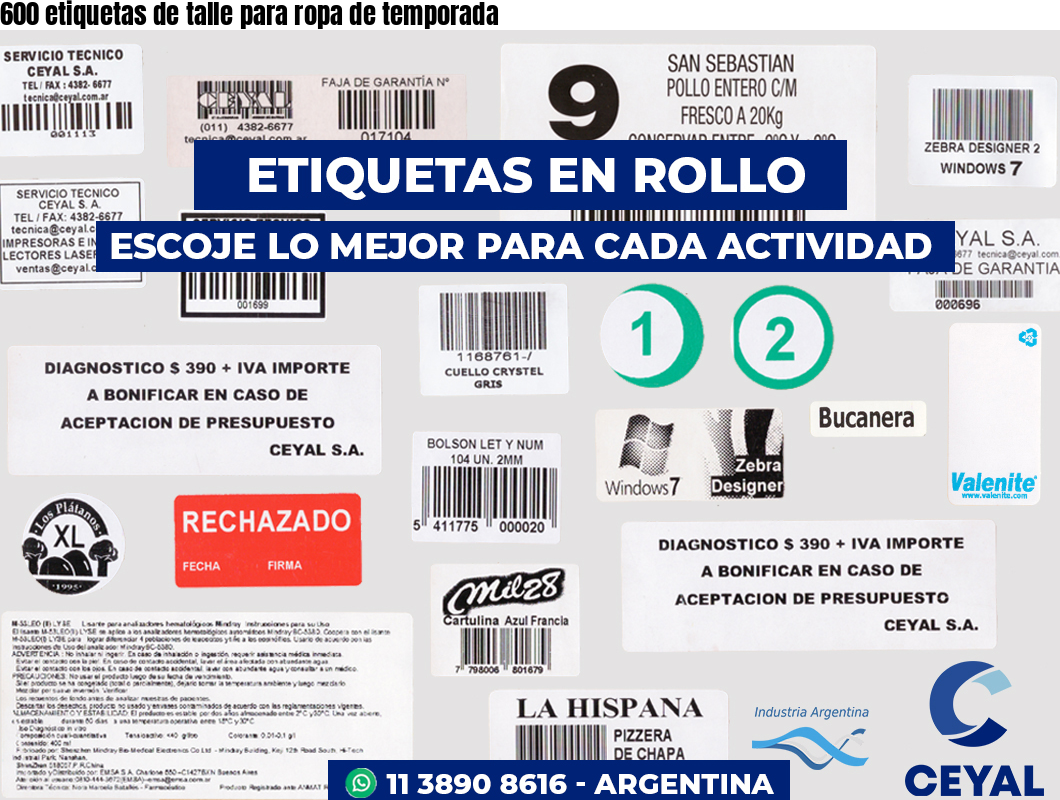 600 etiquetas de talle para ropa de temporada