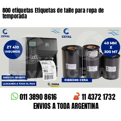 800 etiquetas Etiquetas de talle para ropa de temporada