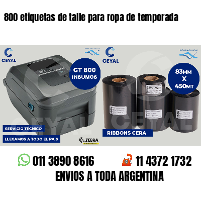 800 etiquetas de talle para ropa de temporada
