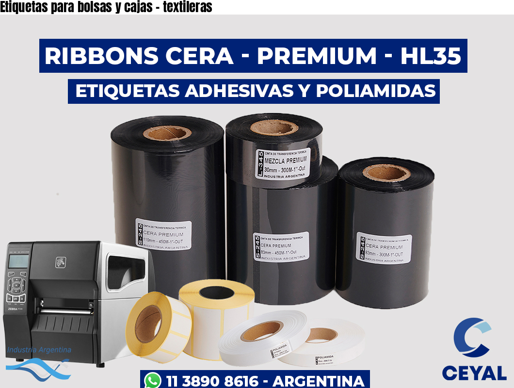 Etiquetas para bolsas y cajas - textileras