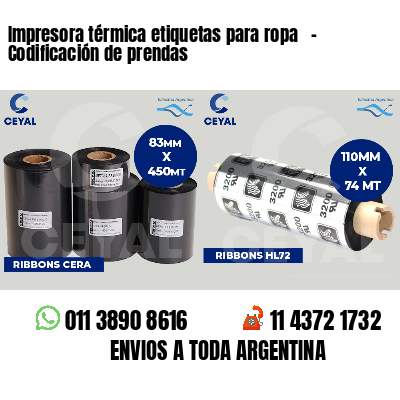 Impresora térmica etiquetas para ropa - Codificación de prendas