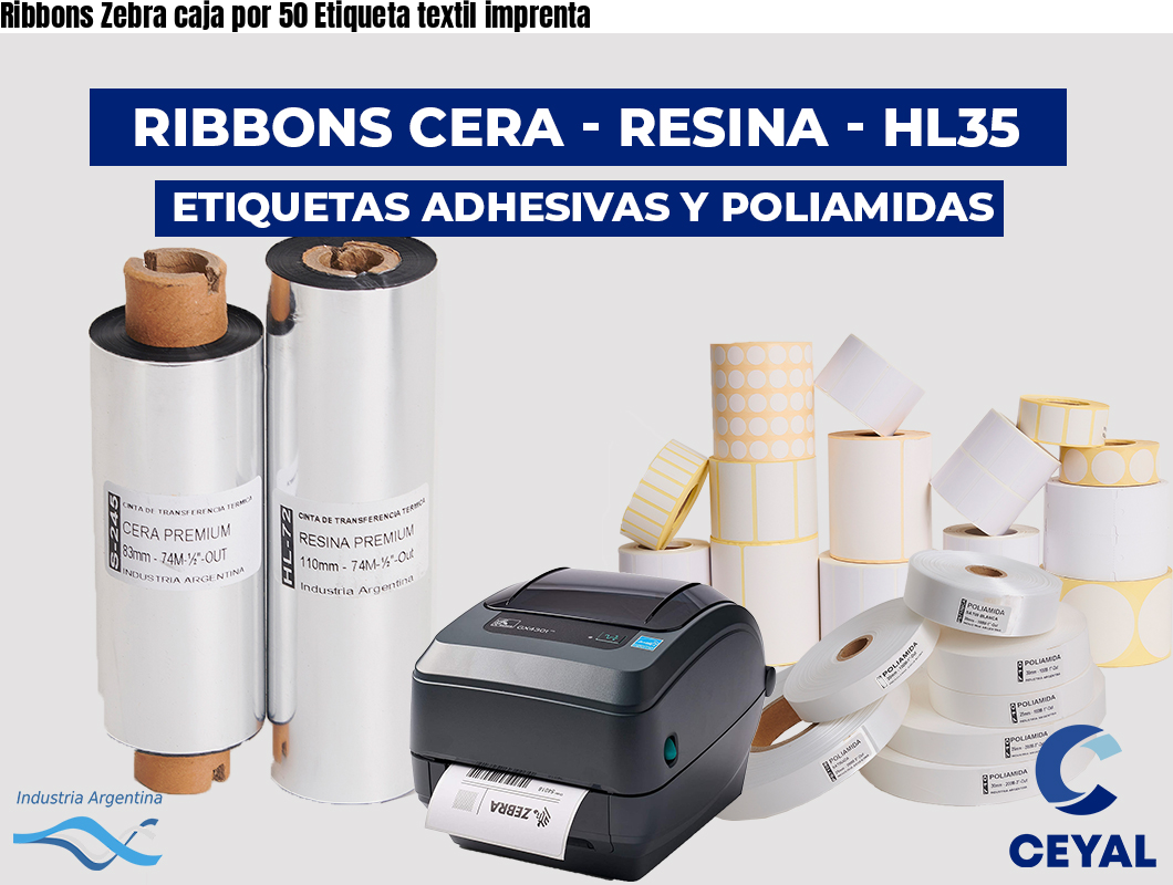 Ribbons Zebra caja por 50 Etiqueta textil imprenta