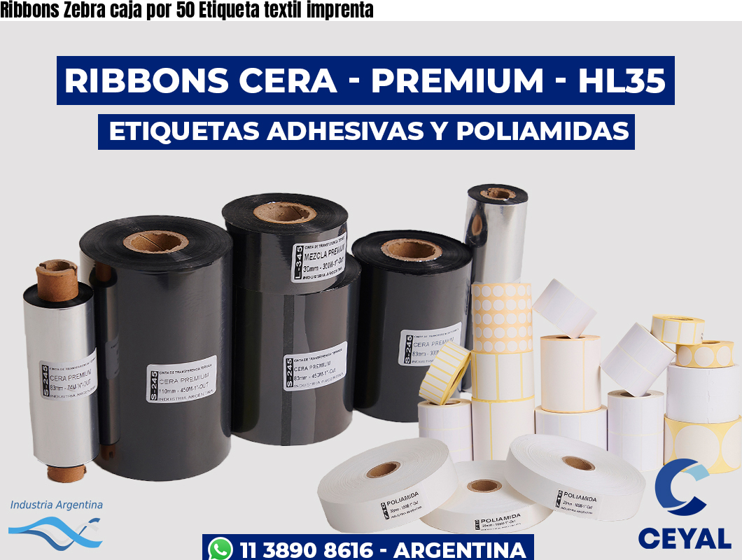 Ribbons Zebra caja por 50 Etiqueta textil imprenta