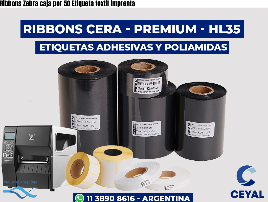 Ribbons Zebra caja por 50 Etiqueta textil imprenta