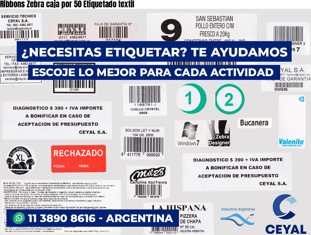 Ribbons Zebra caja por 50 Etiquetado textil