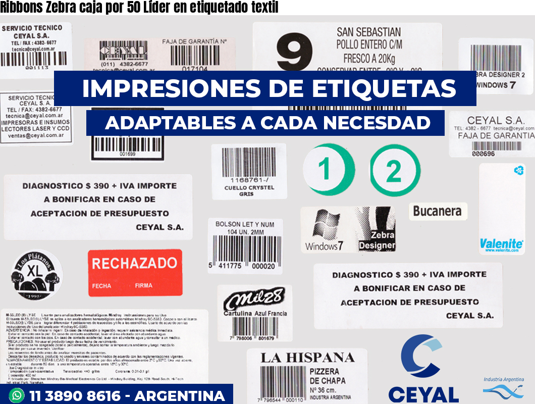 Ribbons Zebra caja por 50 Líder en etiquetado textil