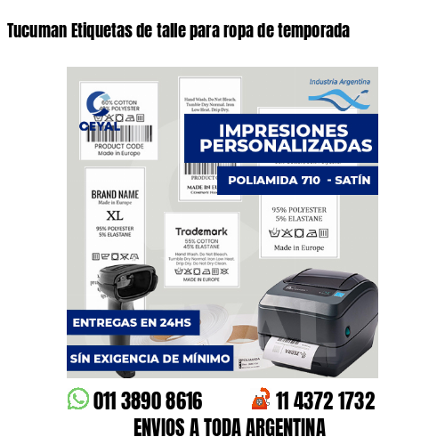 Tucuman Etiquetas de talle para ropa de temporada