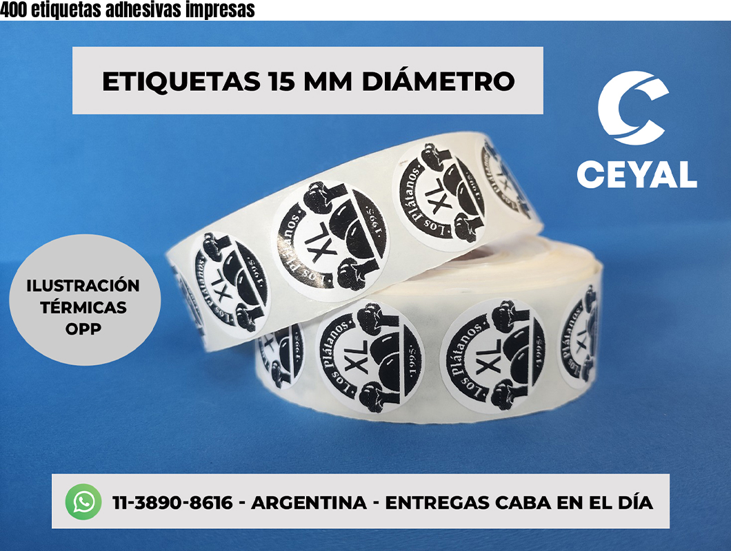 400 etiquetas adhesivas impresas
