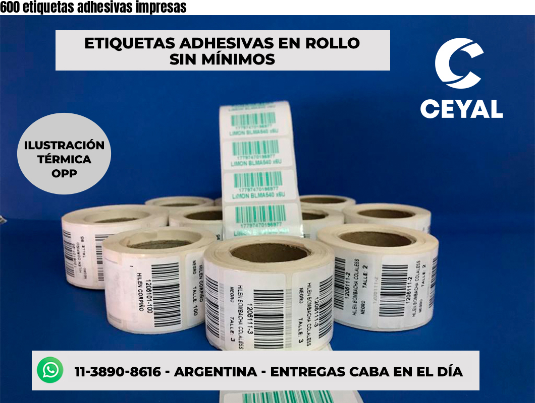 600 etiquetas adhesivas impresas