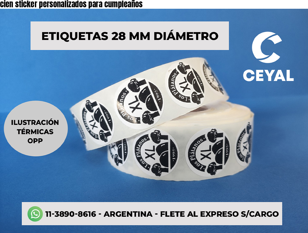 cien sticker personalizados para cumpleaños