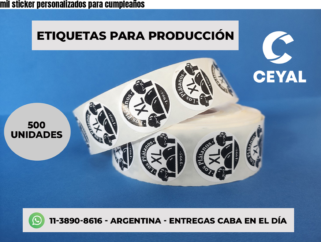 mil sticker personalizados para cumpleaños