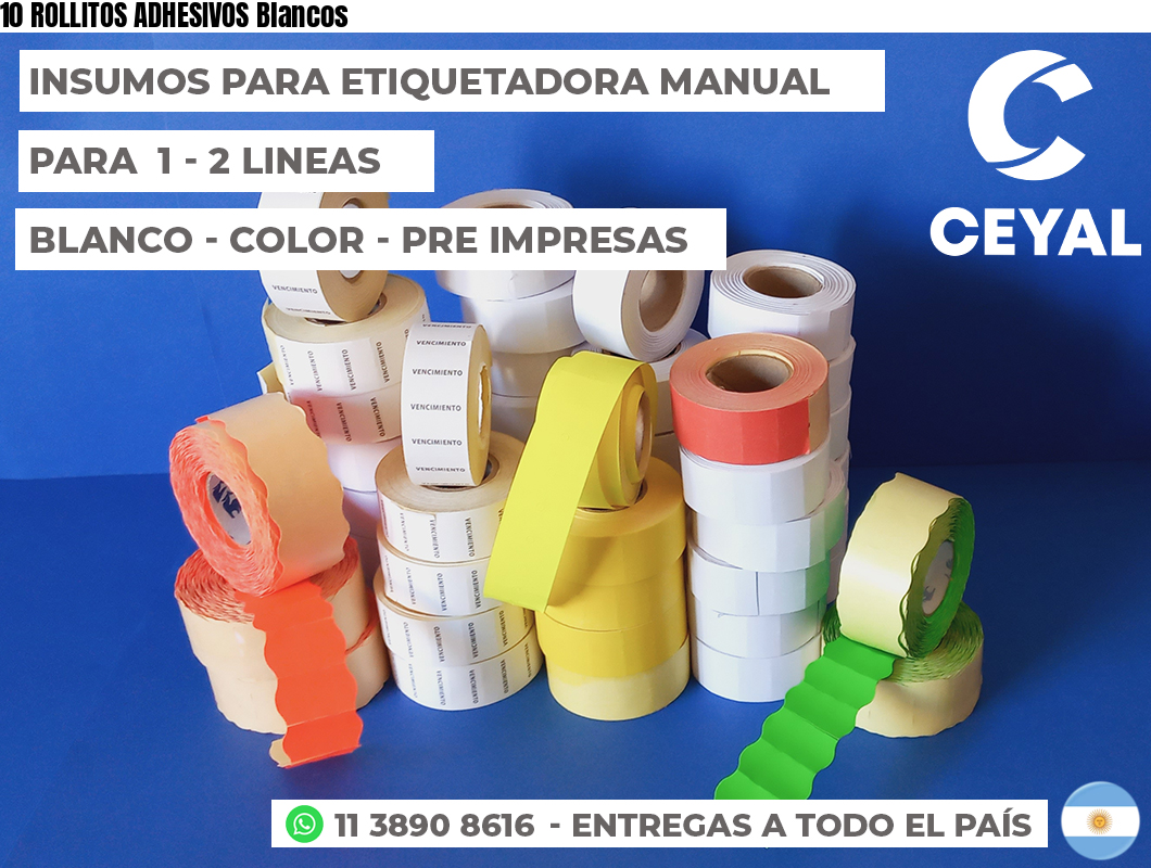 10 ROLLITOS ADHESIVOS Blancos