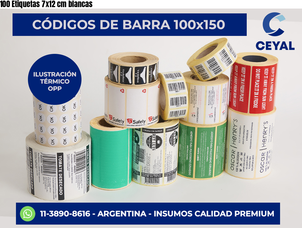 100 Etiquetas 7×12 cm blancas