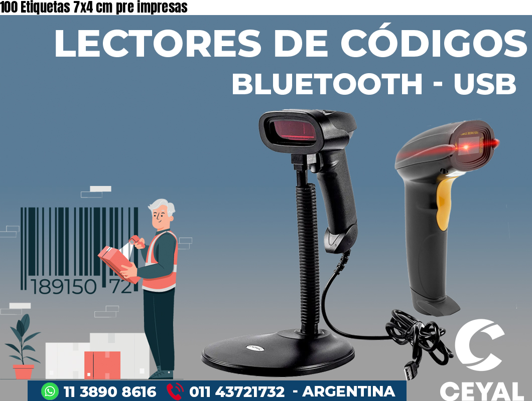 100 Etiquetas 7x4 cm pre impresas