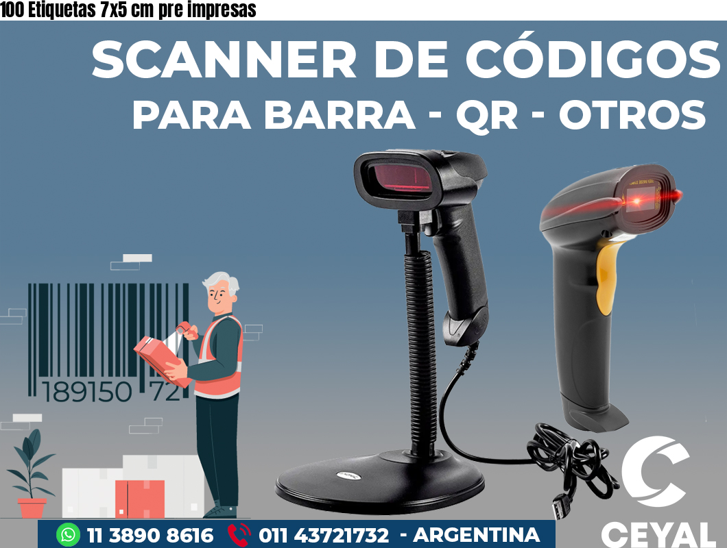 100 Etiquetas 7x5 cm pre impresas