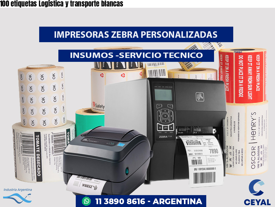 100 etiquetas Logística y transporte blancas
