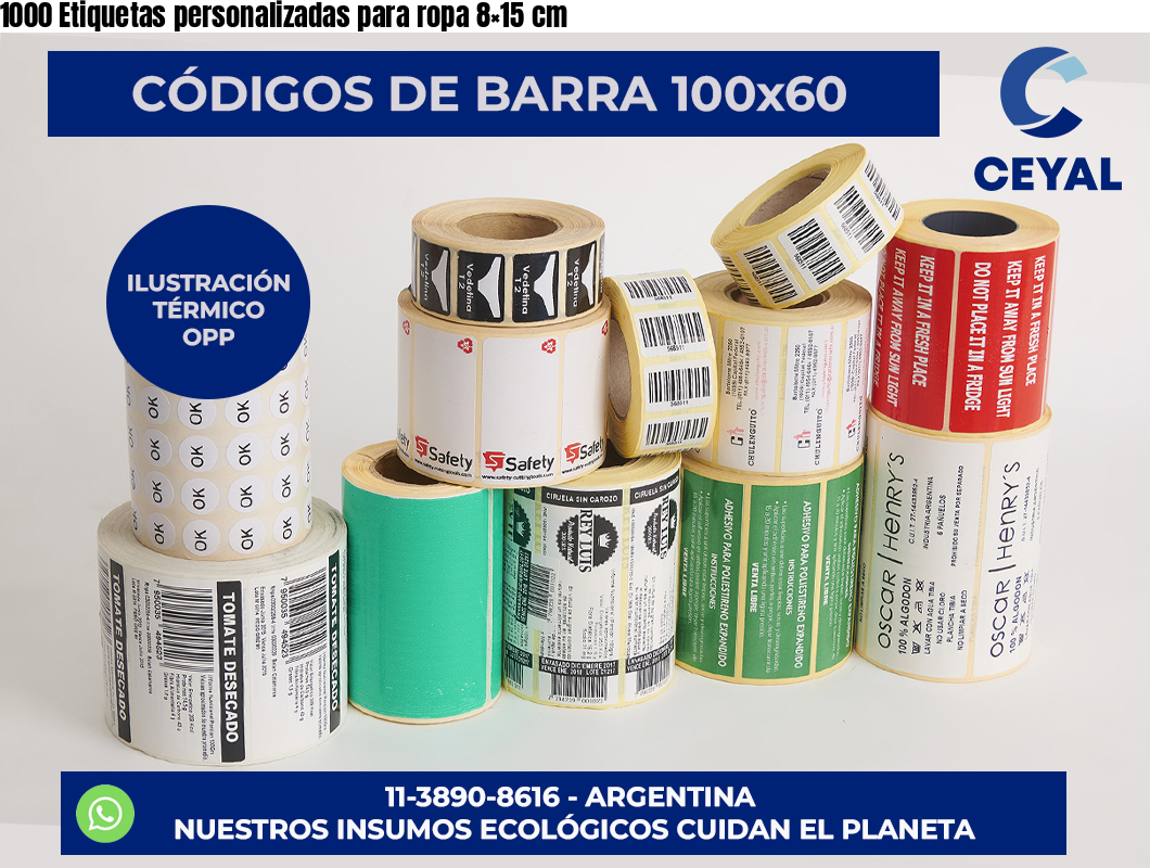 1000 Etiquetas personalizadas para ropa 8×15 cm