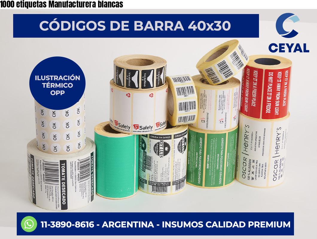1000 etiquetas Manufacturera blancas