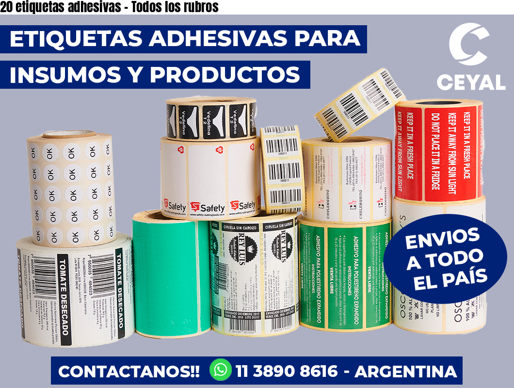 20 etiquetas adhesivas - Todos los rubros